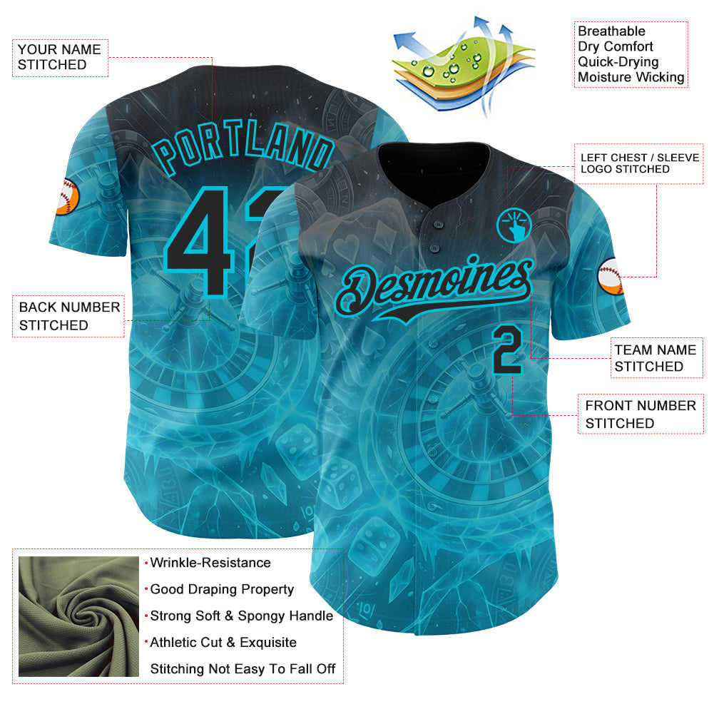 Custom Black-Lakes Blue Las Vegas Poker Club Authentic Baseball Jersey view 3