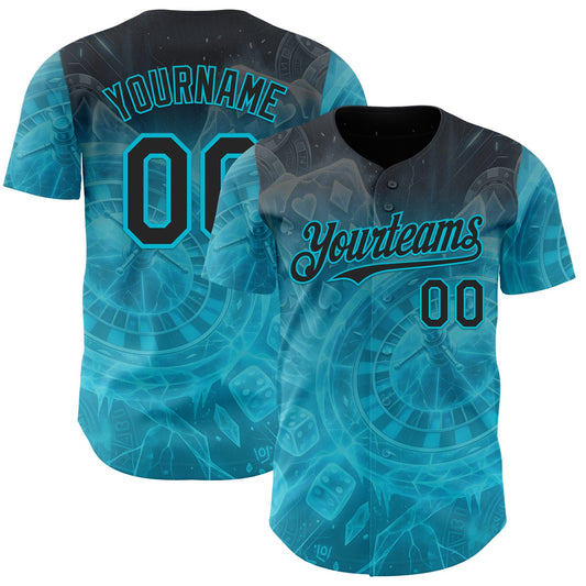 Custom Black-Lakes Blue Las Vegas Poker Club Authentic Baseball Jersey - Main View