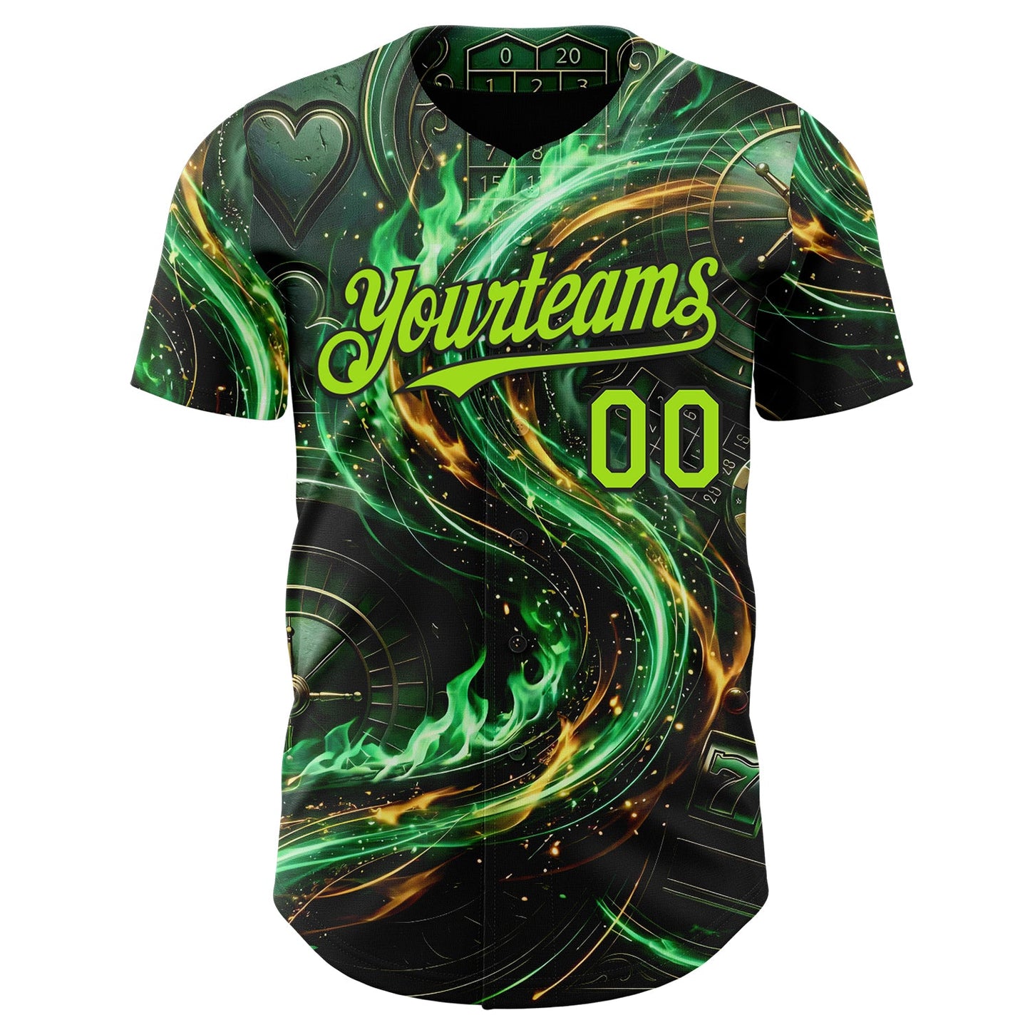 Custom Black-Neon Green Las Vegas Poker Club Authentic Baseball Jersey view 2