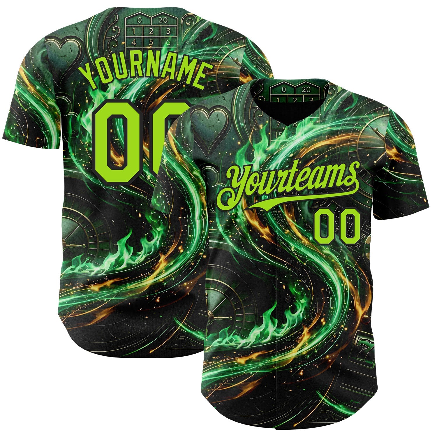 Custom Black-Neon Green Las Vegas Poker Club Authentic Baseball Jersey - Main View
