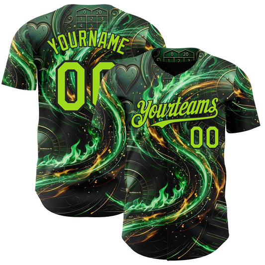 Custom Black-Neon Green Las Vegas Poker Club Authentic Baseball Jersey - Main View
