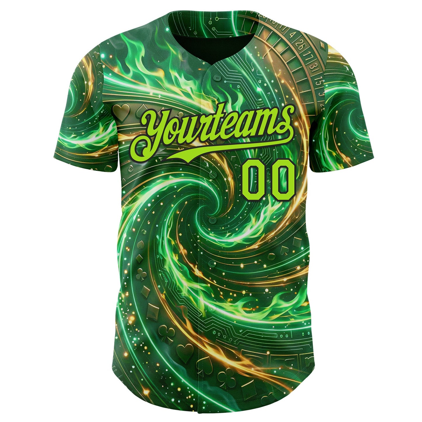Custom Green Neon Green-Black Las Vegas Poker Club Authentic Baseball Jersey view 2