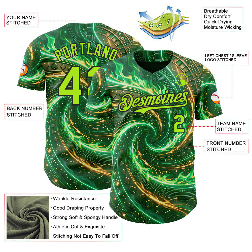 Custom Green Neon Green-Black Las Vegas Poker Club Authentic Baseball Jersey view 3