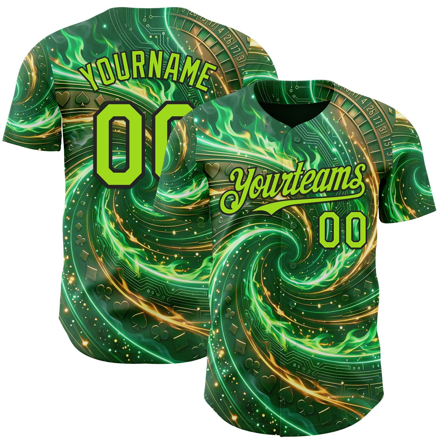 Custom Green Neon Green-Black Las Vegas Poker Club Authentic Baseball Jersey - Main View
