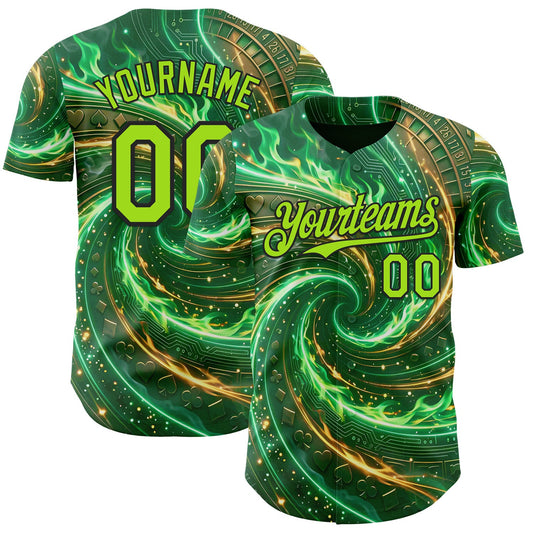 Custom Green Neon Green-Black Las Vegas Poker Club Authentic Baseball Jersey - Main View