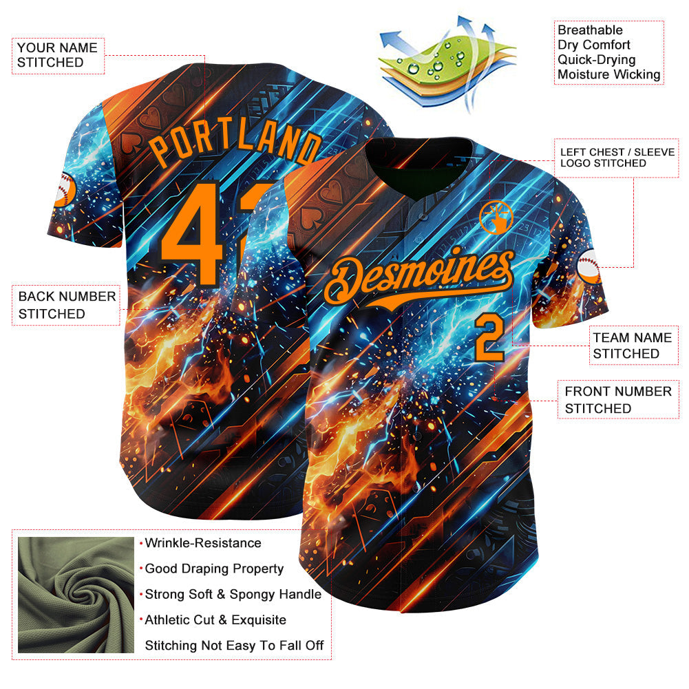Custom Black Bay Orange-Blue Las Vegas Poker Club Authentic Baseball Jersey view 3