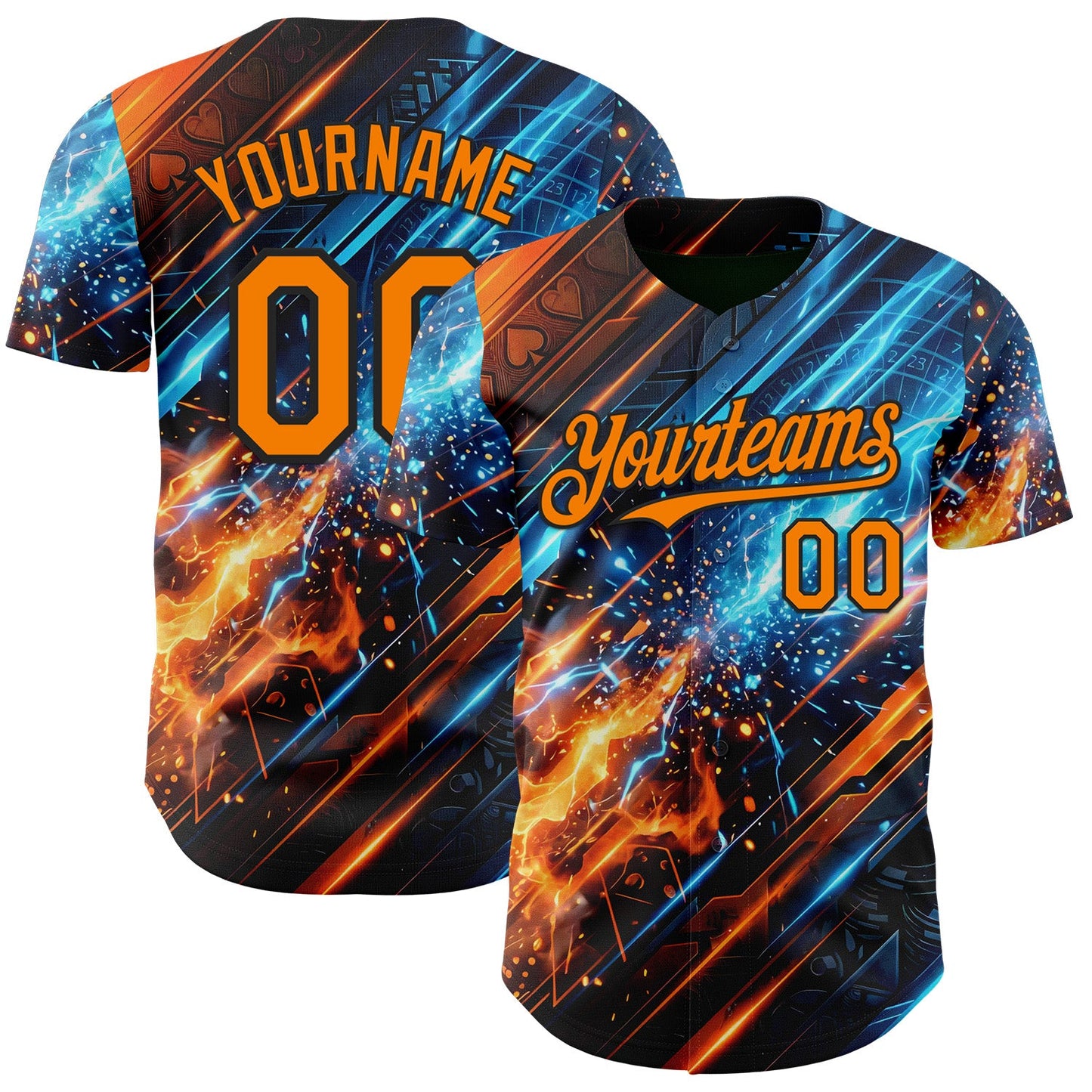Custom Black Bay Orange-Blue Las Vegas Poker Club Authentic Baseball Jersey - Main View