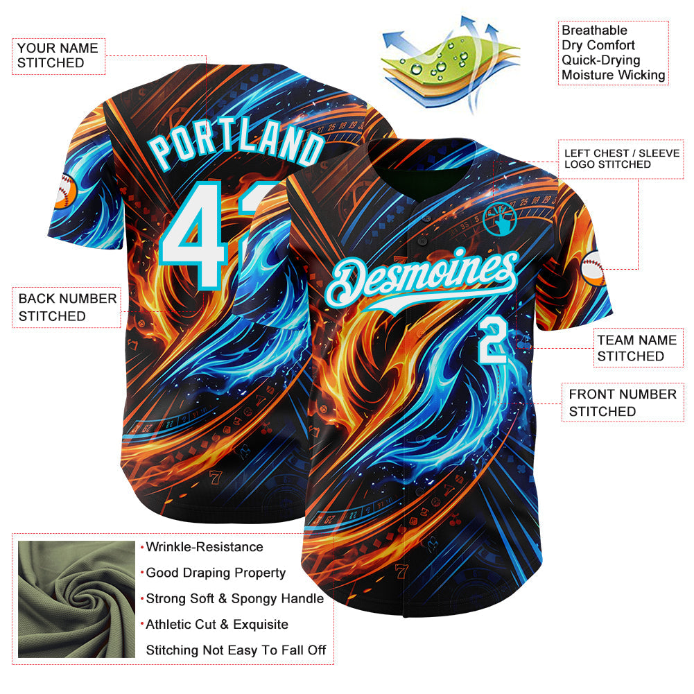 Custom Blue White Orange-Lakes Blue Las Vegas Poker Club Authentic Baseball Jersey view 3