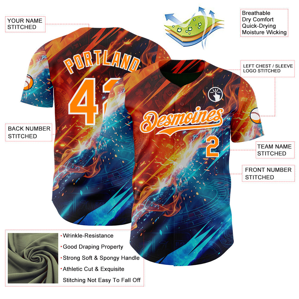 Custom Black Bay Orange Blue-White Las Vegas Poker Club Authentic Baseball Jersey view 3