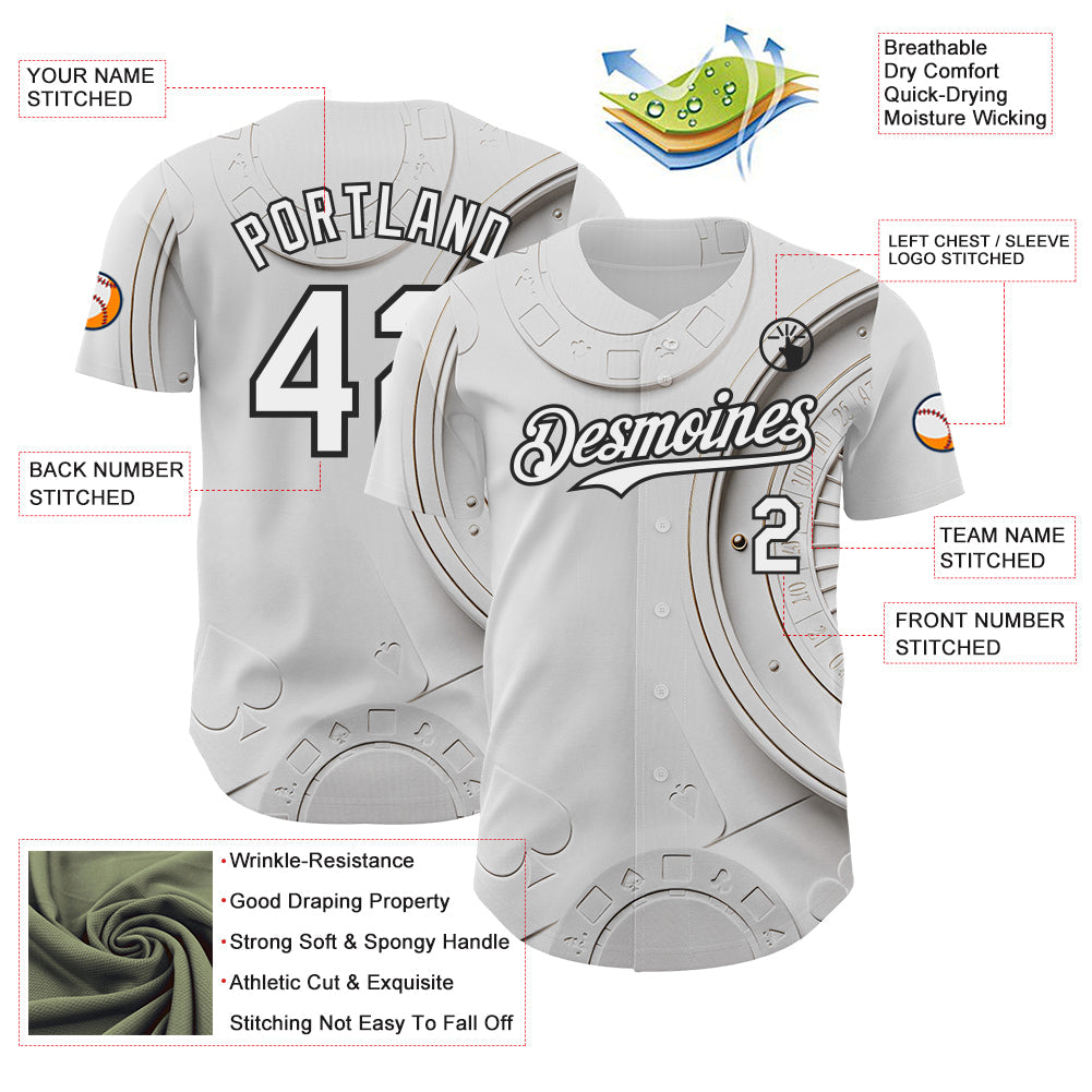 Custom White-Black Las Vegas Poker Club Authentic Baseball Jersey view 3