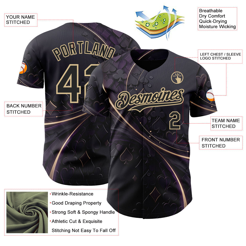 Custom Purple Black-Vegas Gold Las Vegas Poker Club Authentic Baseball Jersey view 3