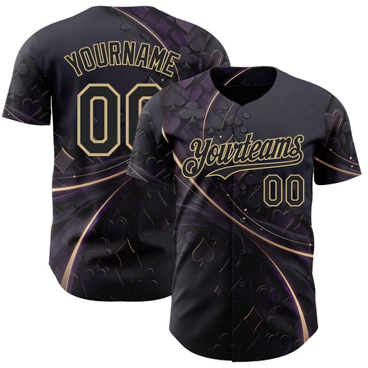 Custom Purple Black-Vegas Gold Las Vegas Poker Club Authentic Baseball Jersey - Main View