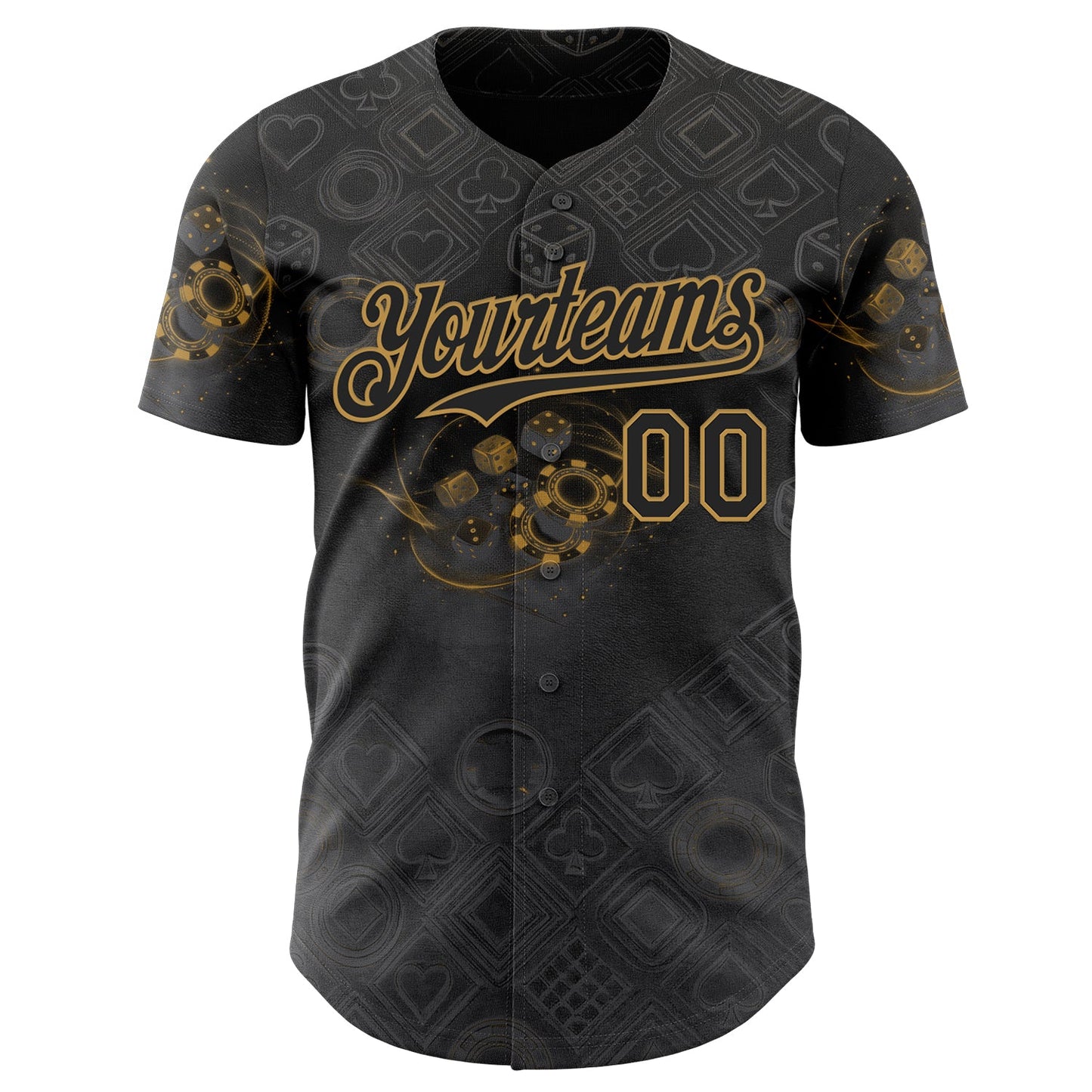 Custom Black-Old Gold Las Vegas Poker Club Authentic Baseball Jersey view 2