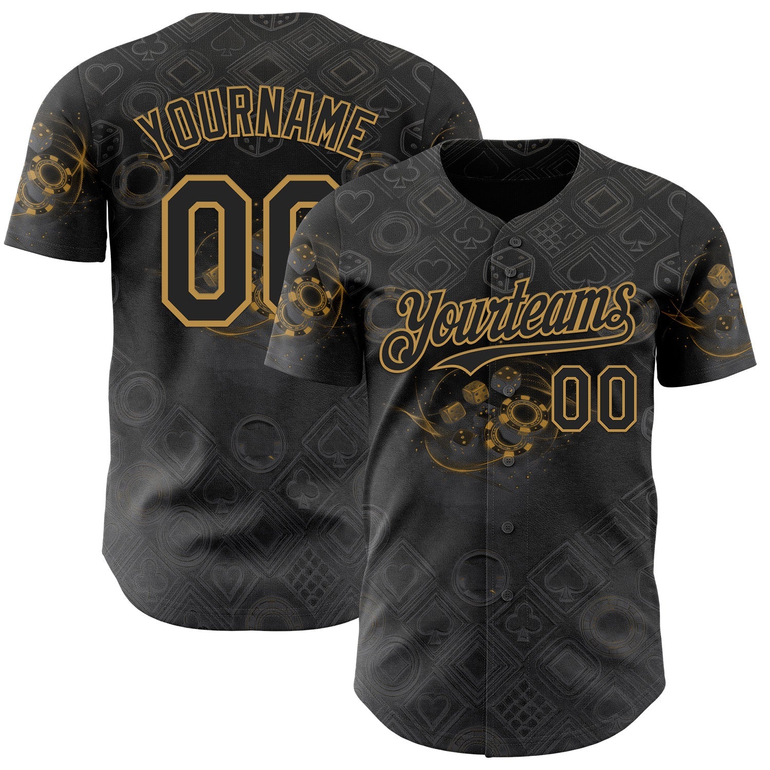 Custom Black-Old Gold Las Vegas Poker Club Authentic Baseball Jersey - Main View