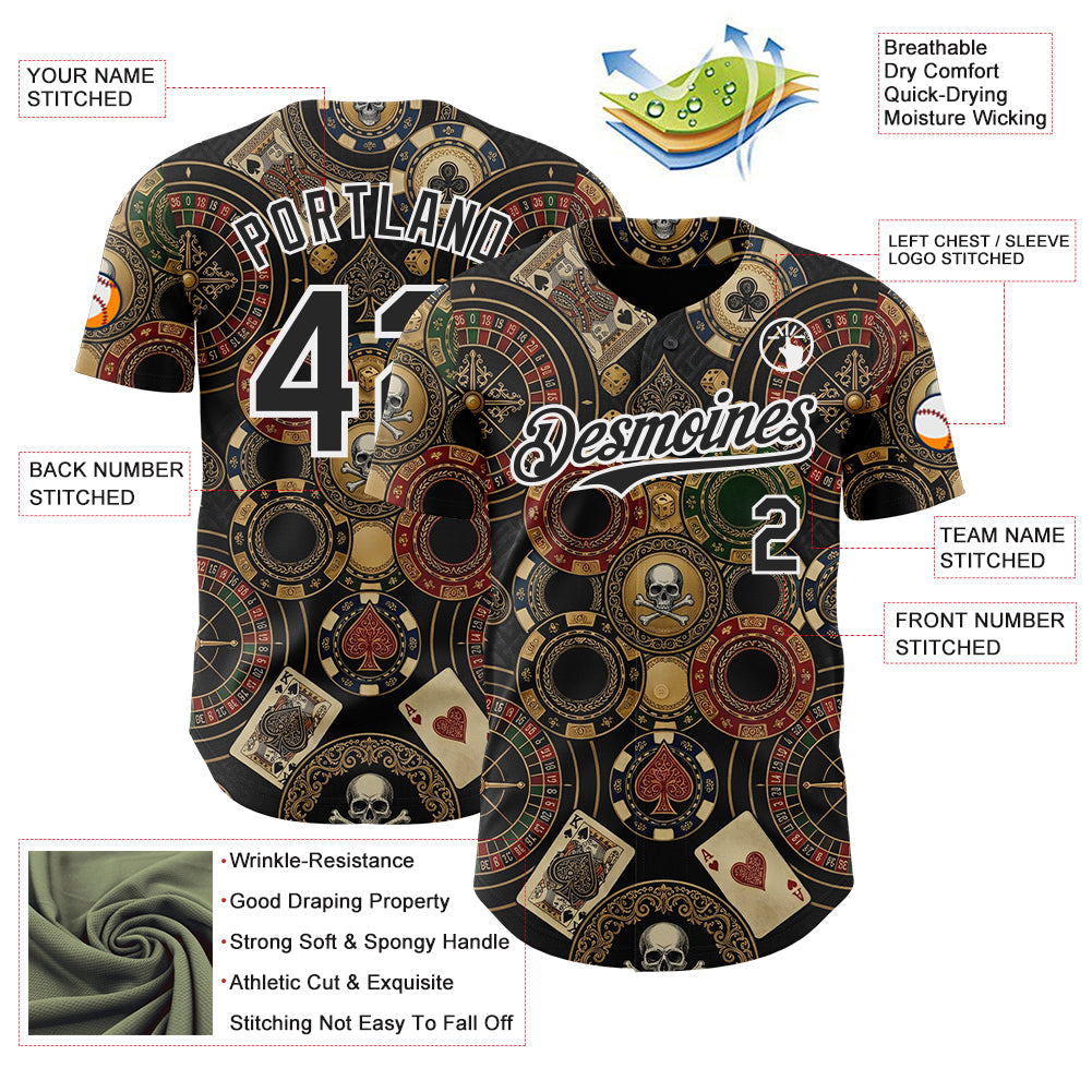 Custom Black-White Las Vegas Poker Club Authentic Baseball Jersey view 3