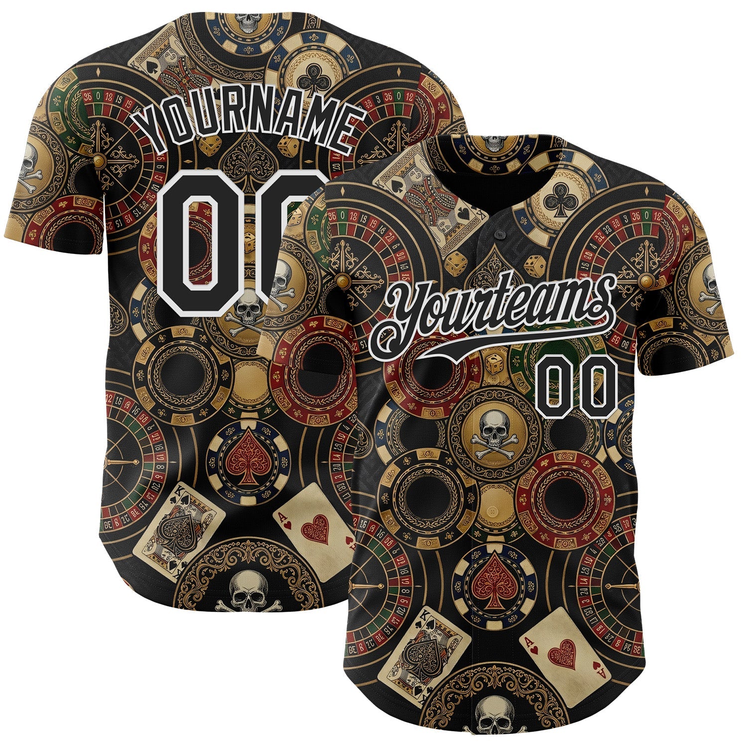 Custom Black-White Las Vegas Poker Club Authentic Baseball Jersey - Main View