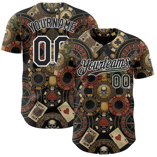 Custom Black-White Las Vegas Poker Club Authentic Baseball Jersey - Main View