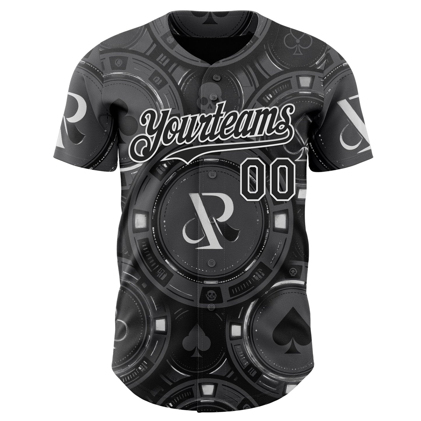 Custom Gray Black-White Las Vegas Poker Club Authentic Baseball Jersey view 2