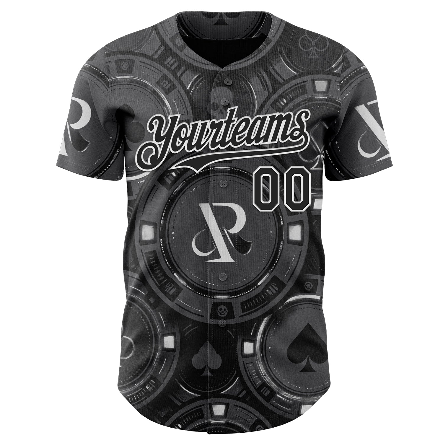 Custom Gray Black-White Las Vegas Poker Club Authentic Baseball Jersey view 2