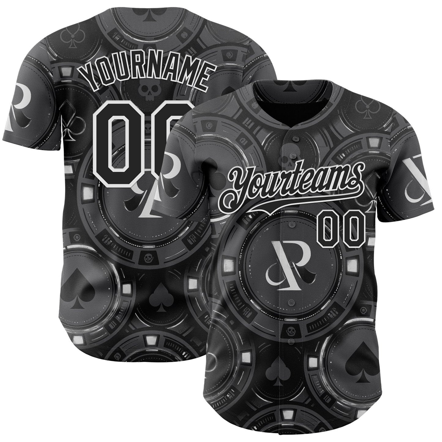 Custom Gray Black-White Las Vegas Poker Club Authentic Baseball Jersey - Main View