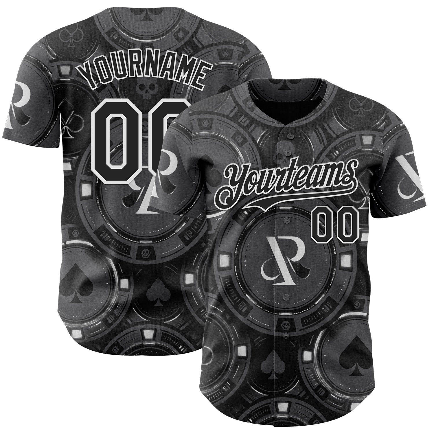 Custom Gray Black-White Las Vegas Poker Club Authentic Baseball Jersey - Main View