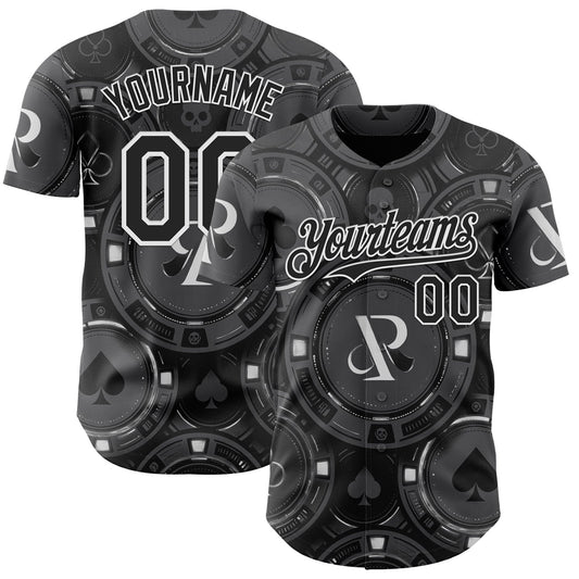 Custom Gray Black-White Las Vegas Poker Club Authentic Baseball Jersey - Main View