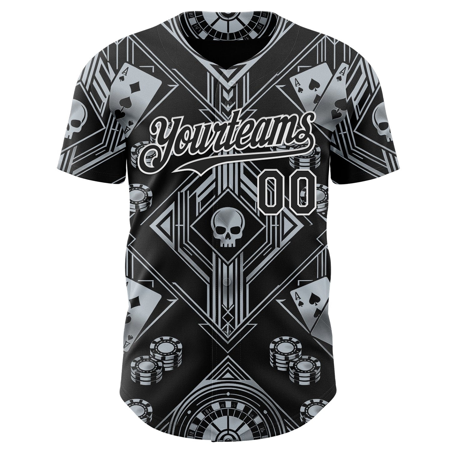 Custom Black-White Las Vegas Poker Club Authentic Baseball Jersey view 2
