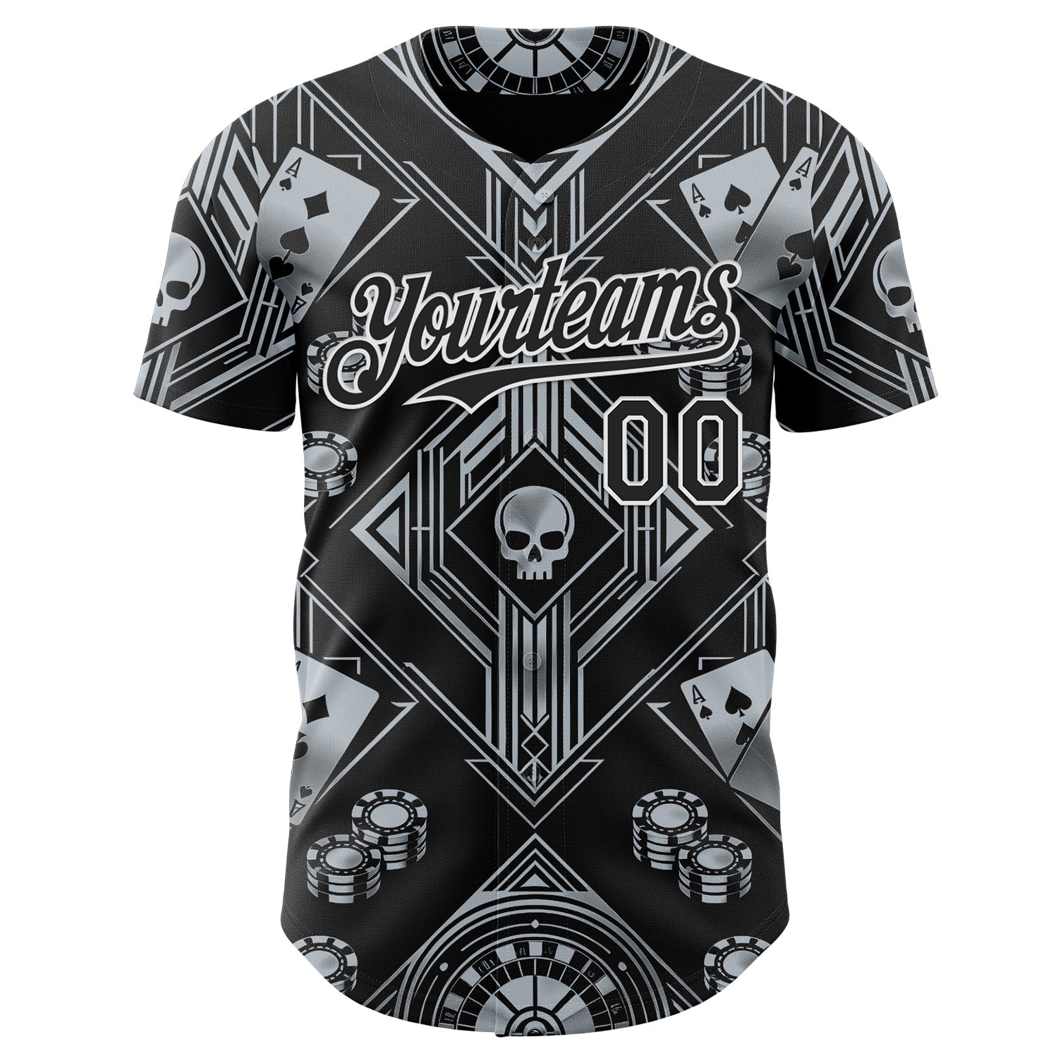 Custom Black-White Las Vegas Poker Club Authentic Baseball Jersey view 2