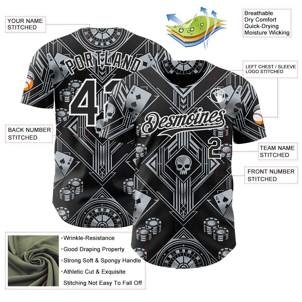 Custom Black-White Las Vegas Poker Club Authentic Baseball Jersey view 3