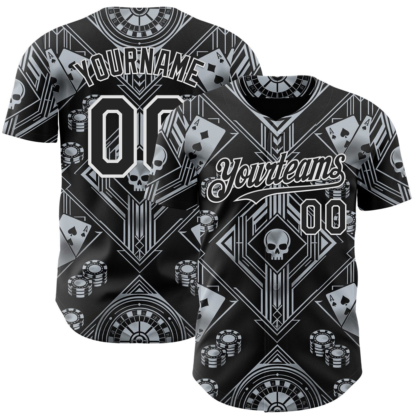 Custom Black-White Las Vegas Poker Club Authentic Baseball Jersey - Main View