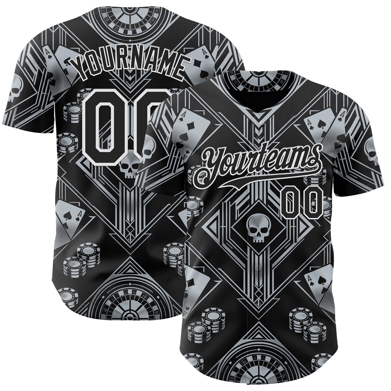 Custom Black-White Las Vegas Poker Club Authentic Baseball Jersey - Main View