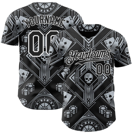 Custom Black-White Las Vegas Poker Club Authentic Baseball Jersey - Main View