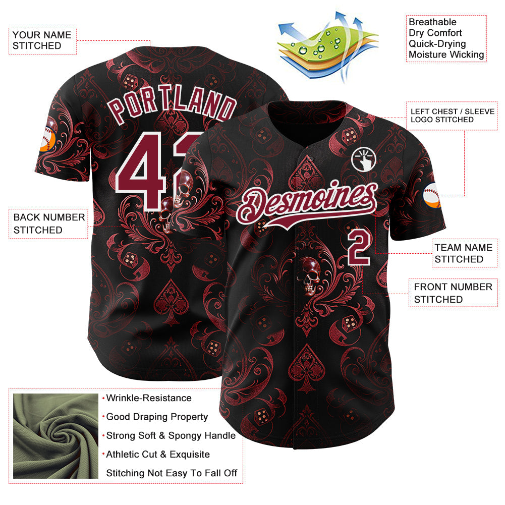 Custom Black Crimson-White Las Vegas Poker Club Authentic Baseball Jersey view 3