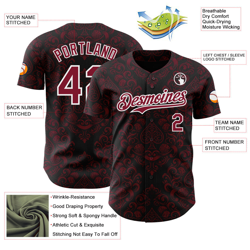 Custom Black Crimson-White Las Vegas Poker Club Authentic Baseball Jersey view 3