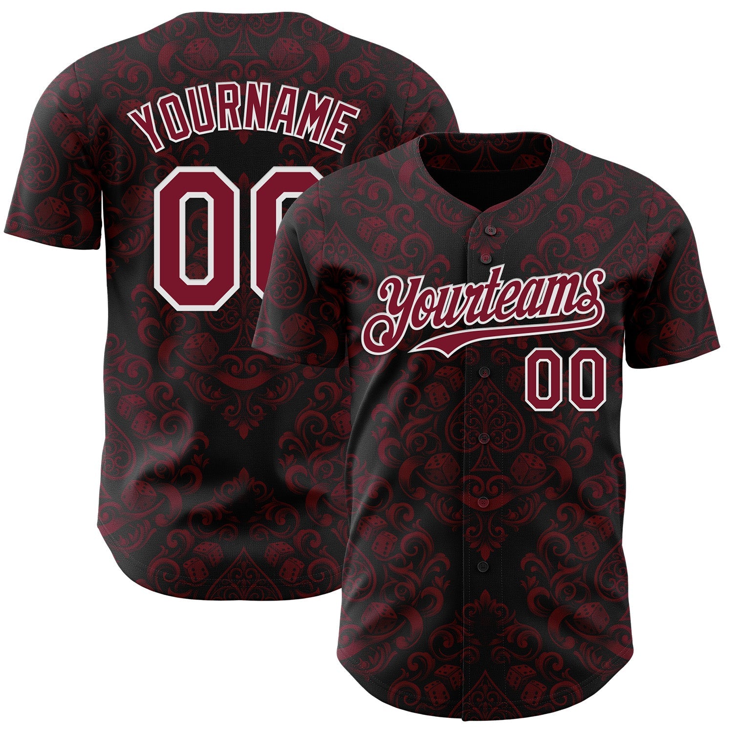 Custom Black Crimson-White Las Vegas Poker Club Authentic Baseball Jersey - Main View