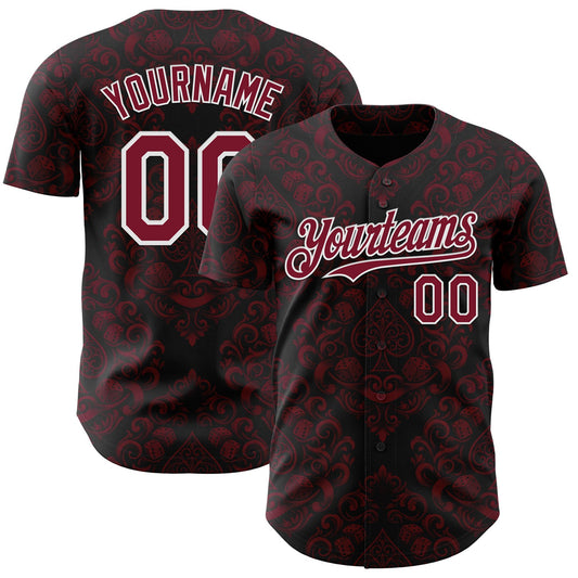 Custom Black Crimson-White Las Vegas Poker Club Authentic Baseball Jersey - Main View