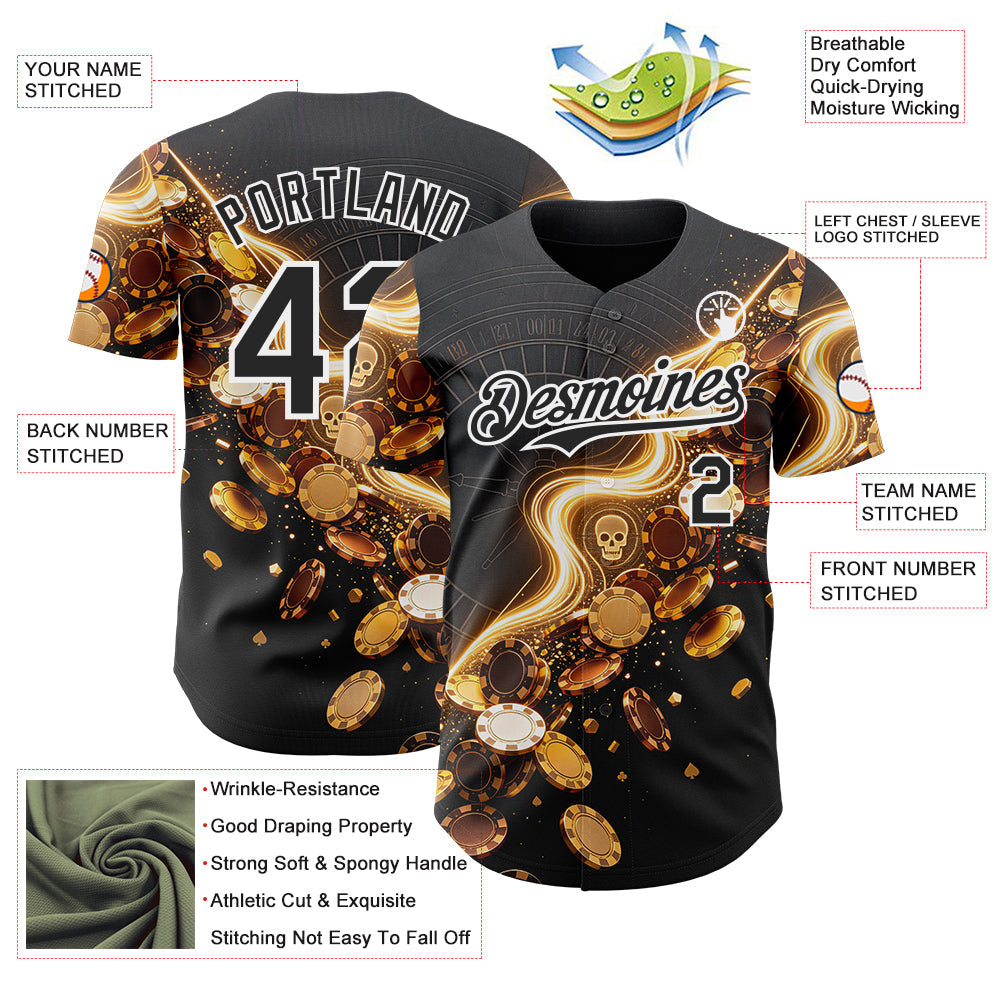 Custom Black-White Las Vegas Poker Club Authentic Baseball Jersey view 3