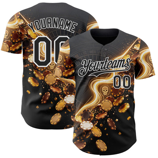 Custom Black-White Las Vegas Poker Club Authentic Baseball Jersey - Main View