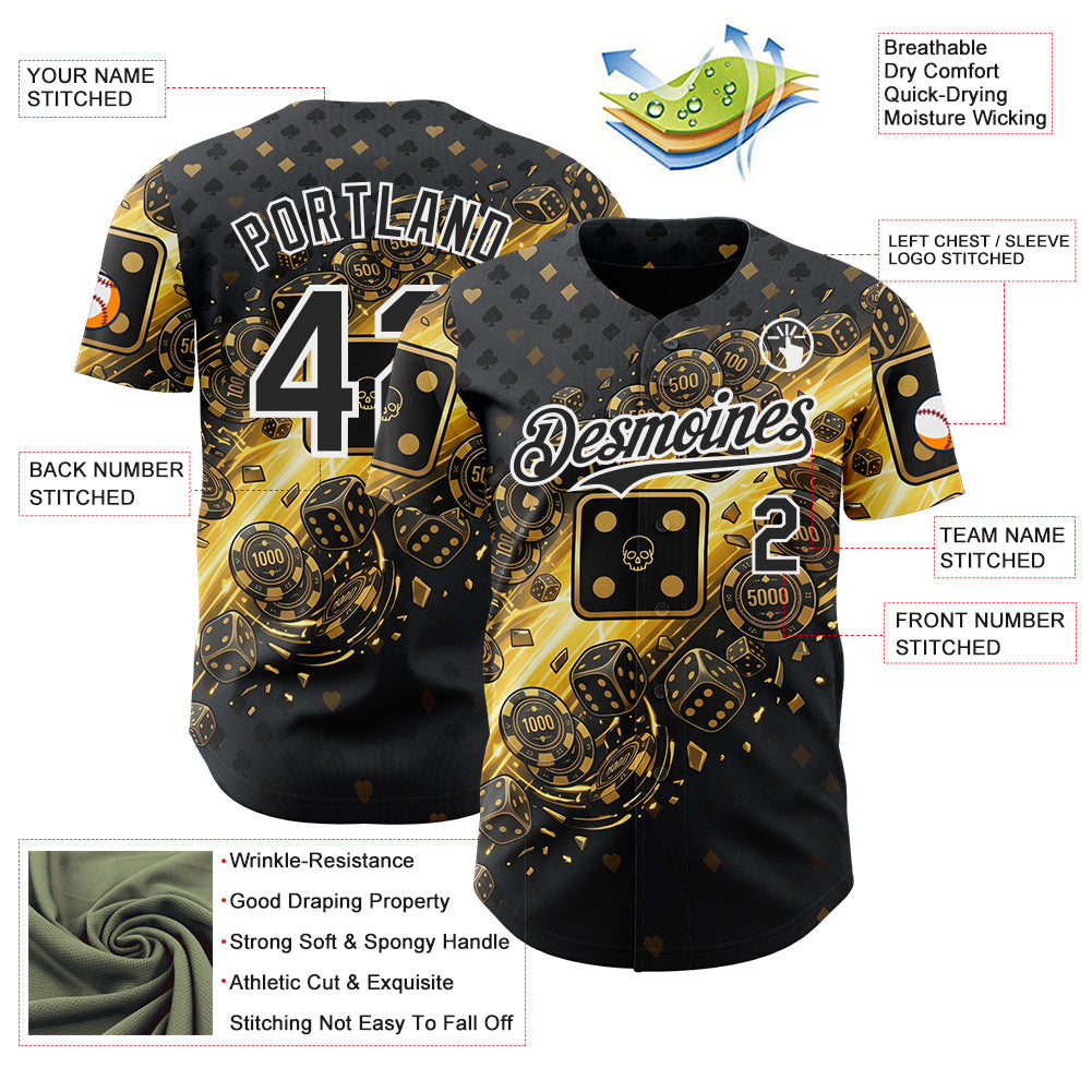 Custom Black-White Las Vegas Poker Club Authentic Baseball Jersey view 3