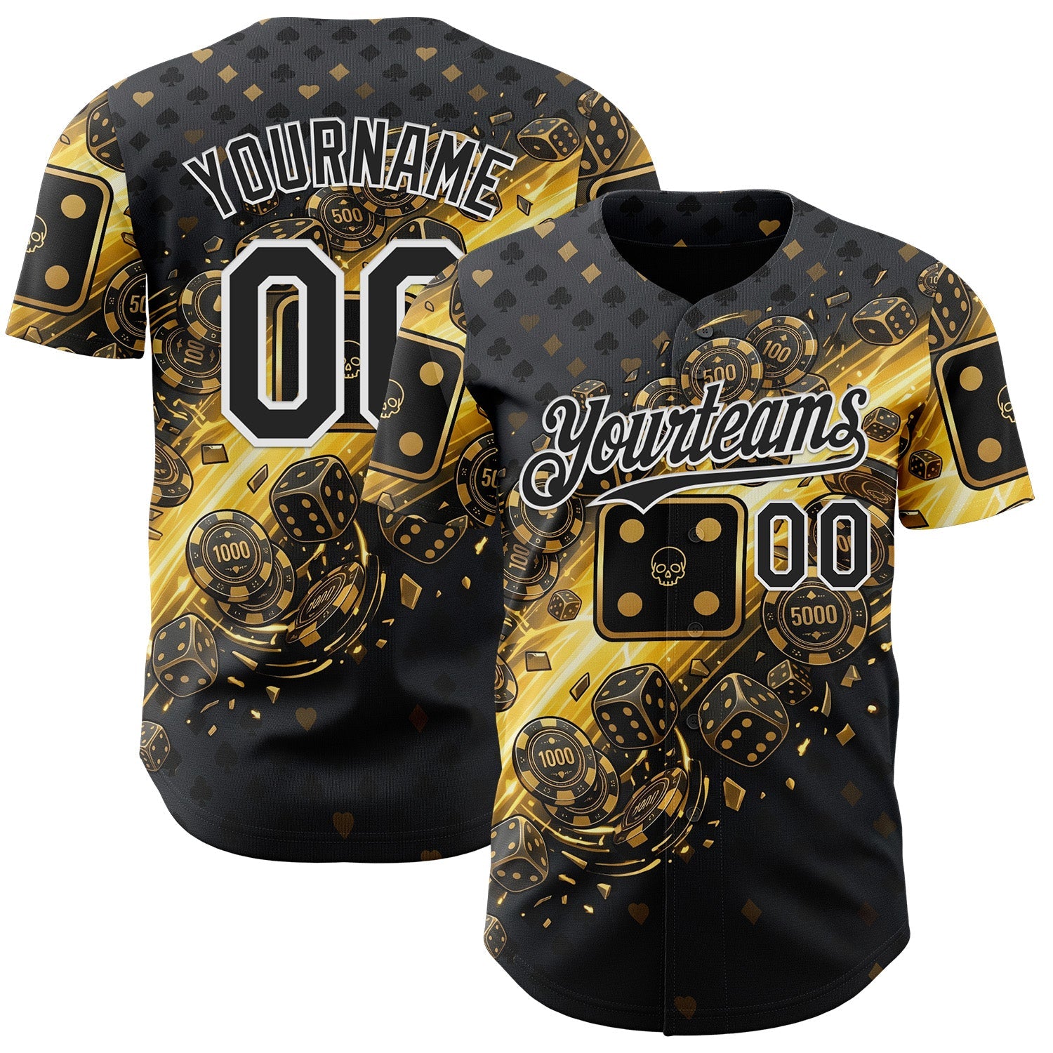 Custom Black-White Las Vegas Poker Club Authentic Baseball Jersey - Main View