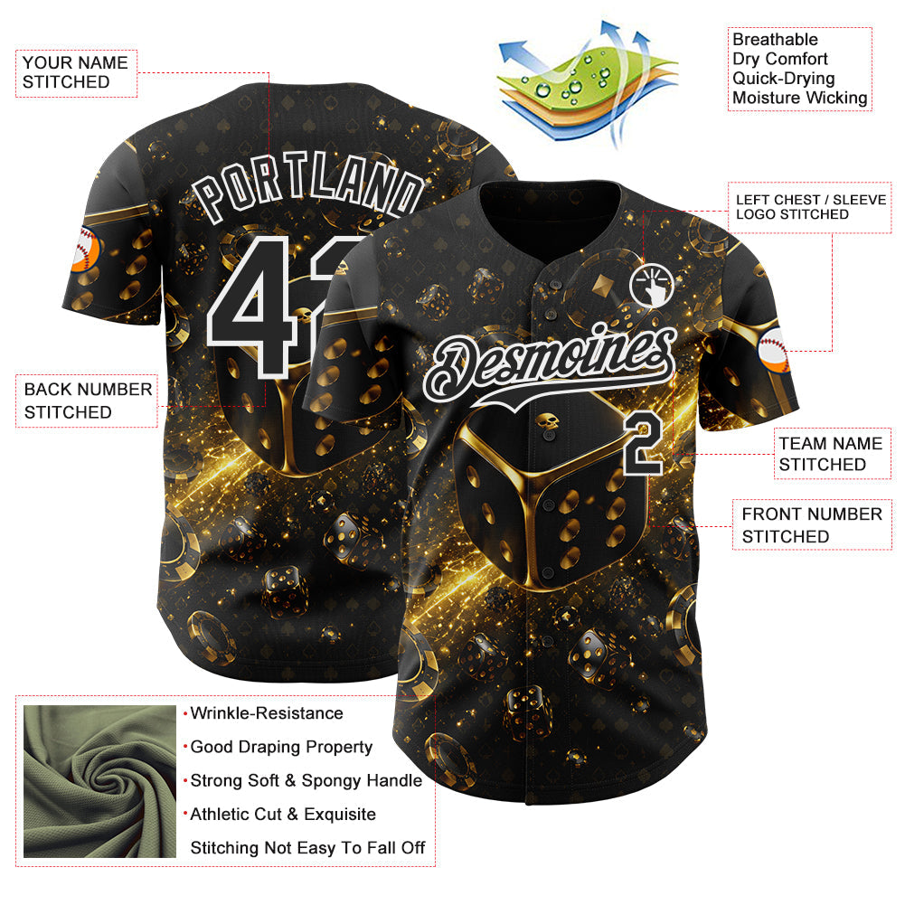 Custom Black-White Las Vegas Poker Club Authentic Baseball Jersey view 3