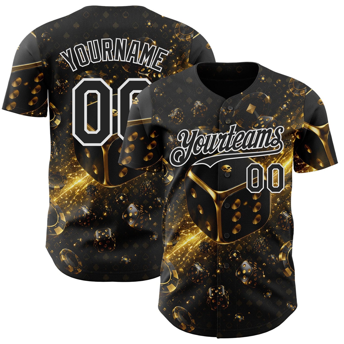 Custom Black-White Las Vegas Poker Club Authentic Baseball Jersey - Main View