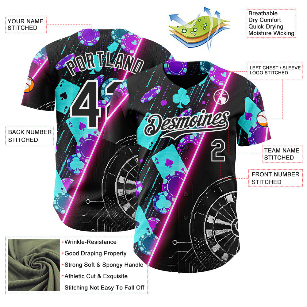 Custom Black-White Las Vegas Poker Club Authentic Baseball Jersey view 3