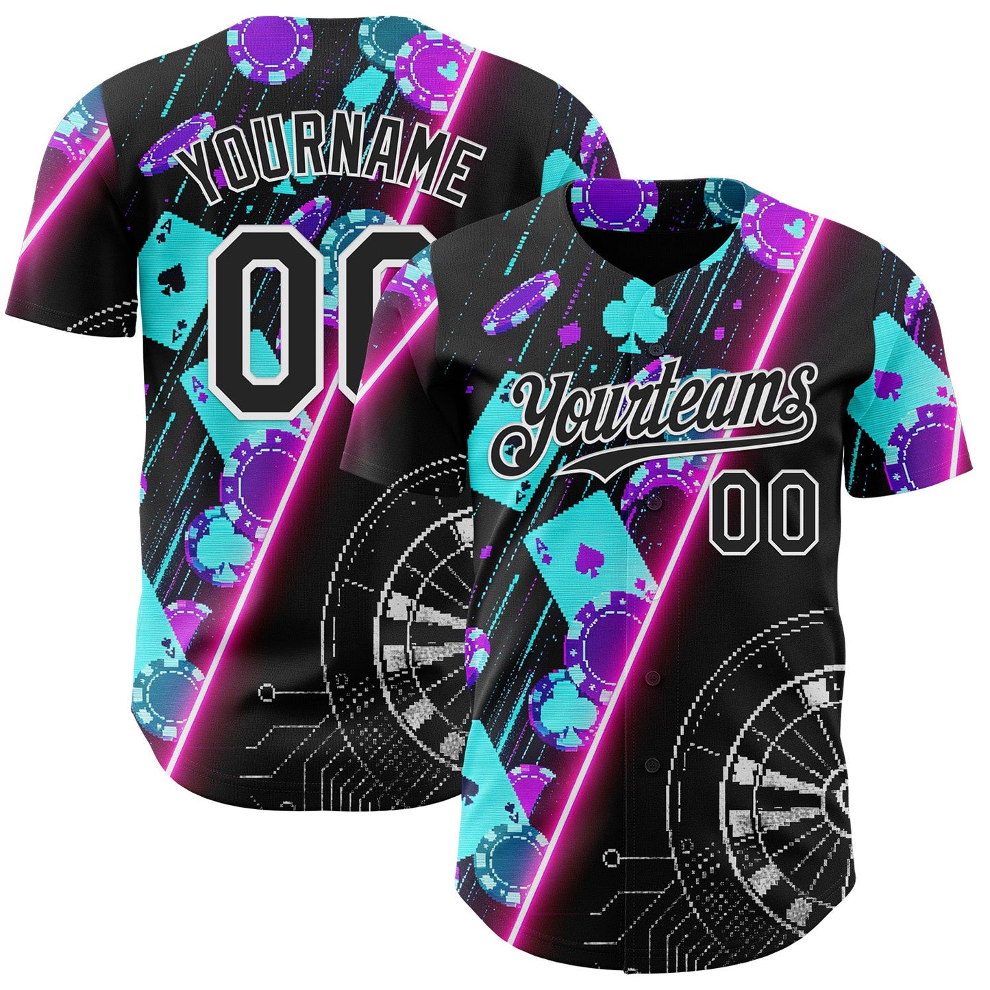 Custom Black-White Las Vegas Poker Club Authentic Baseball Jersey - Main View