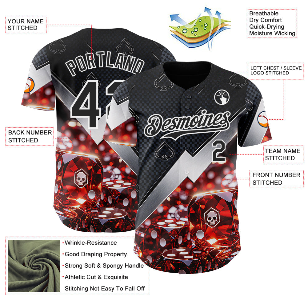 Custom Black-White Las Vegas Poker Club Authentic Baseball Jersey view 3