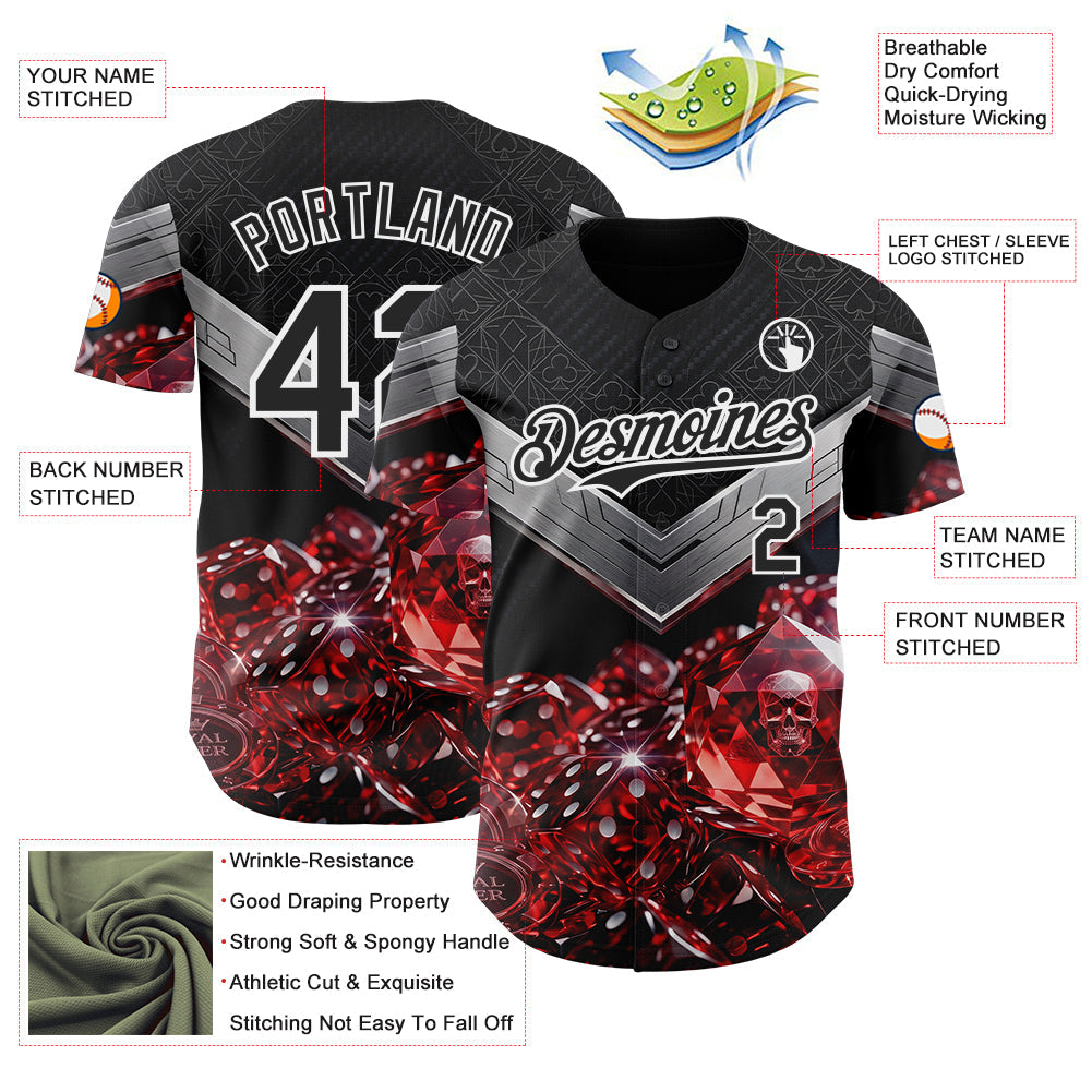 Custom Black-White Las Vegas Poker Club Authentic Baseball Jersey view 3