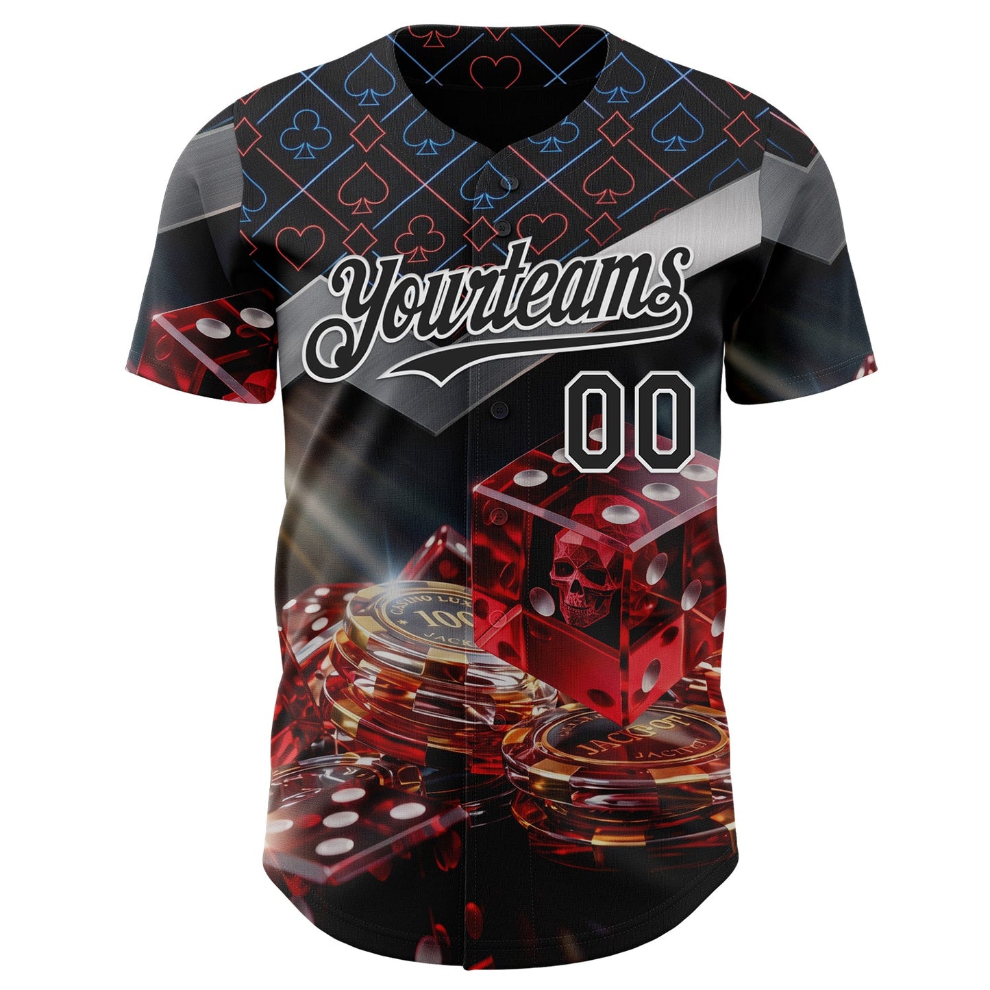 Custom Black-White Las Vegas Poker Club Authentic Baseball Jersey view 2