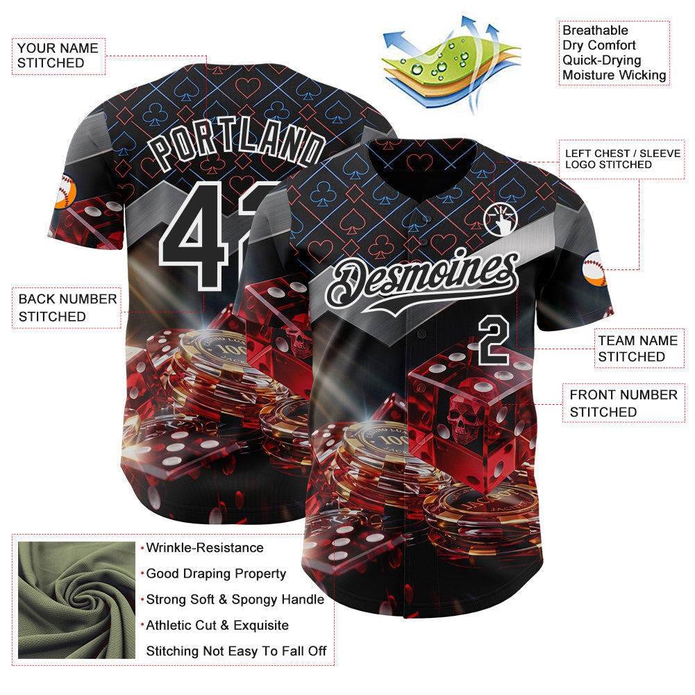 Custom Black-White Las Vegas Poker Club Authentic Baseball Jersey view 3