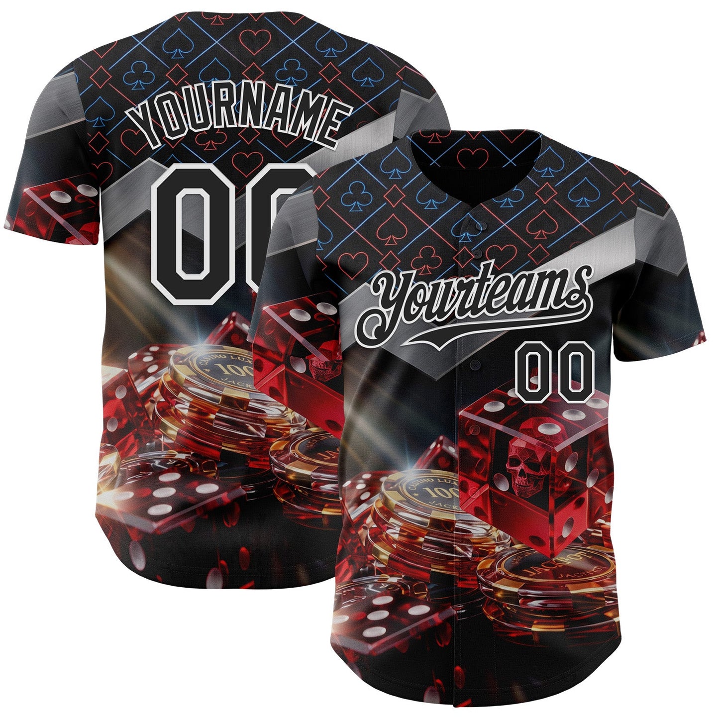 Custom Black-White Las Vegas Poker Club Authentic Baseball Jersey - Main View