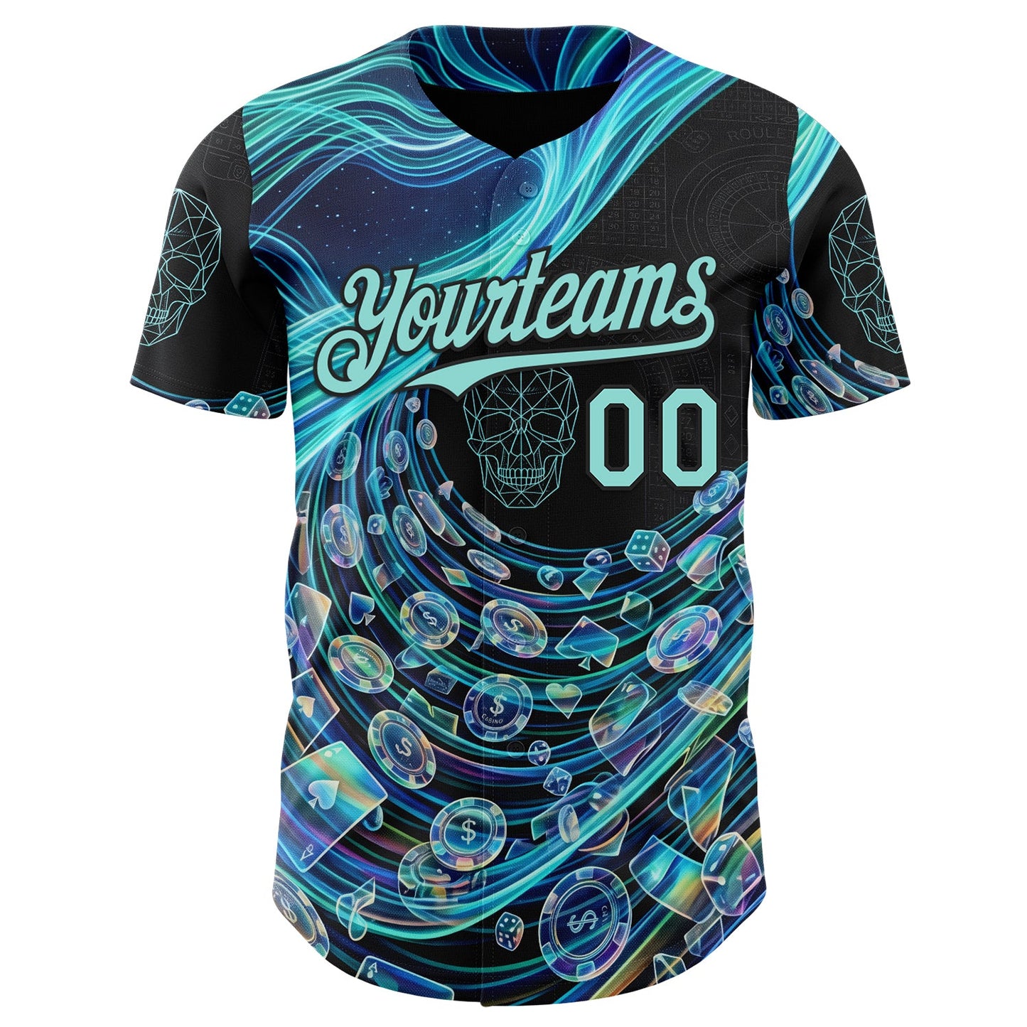 Custom Black-Ice Blue Las Vegas Poker Club Authentic Baseball Jersey view 2